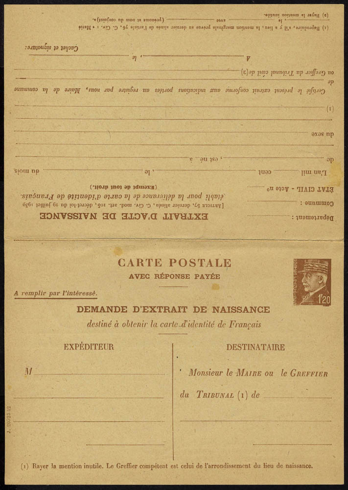 Lot 1216 - France entiers postaux -  Francois Feldman F.C.N.P François FELDMAN sale #124