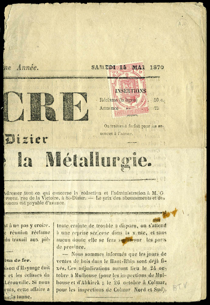 Lot 1398 - France timbres pour journaux - Francois Feldman F.C.N.P François FELDMAN sale #124 Lot 1398 - France timbres pour journaux - Francois Feldman F.C.N.P François FELDMAN sale #124