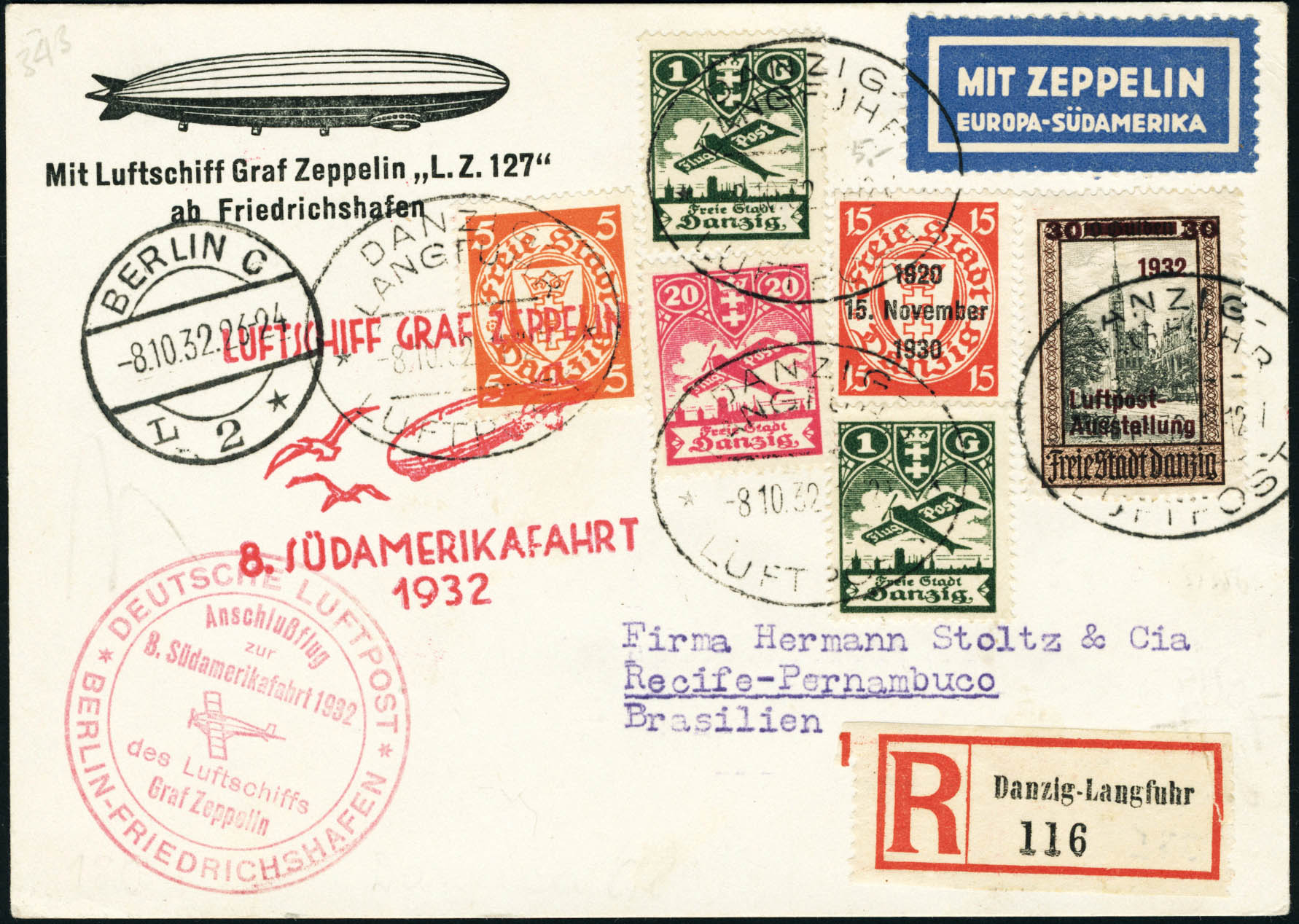 Lot 3046 - dantzig poste aerienne - Francois Feldman F.C.N.P François FELDMAN sale #124 Lot 3046 - dantzig poste aerienne - Francois Feldman F.C.N.P François FELDMAN sale #124