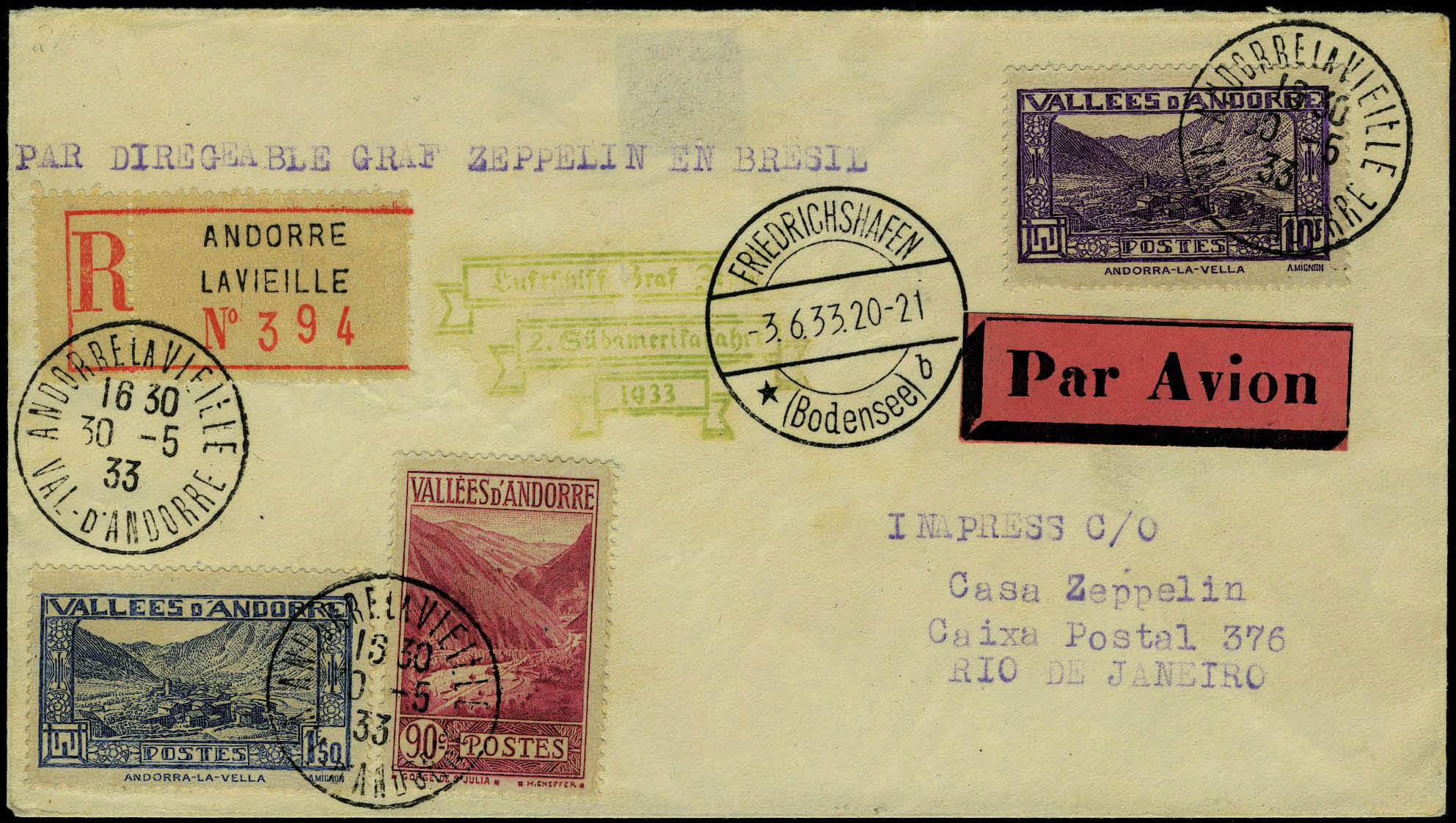 Lot 1222 - andorre poste aerienne -  Francois Feldman F.C.N.P François FELDMAN sale #127