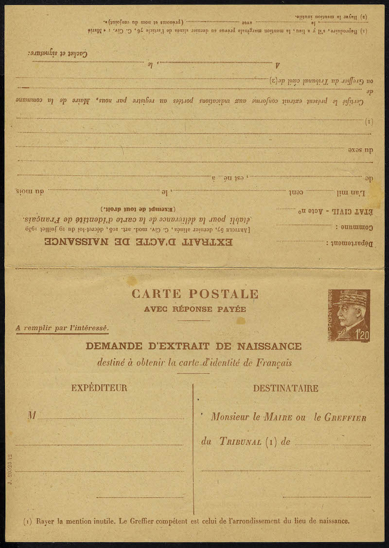 Lot 1071 - France entiers postaux -  Francois Feldman F.C.N.P François FELDMAN sale #128