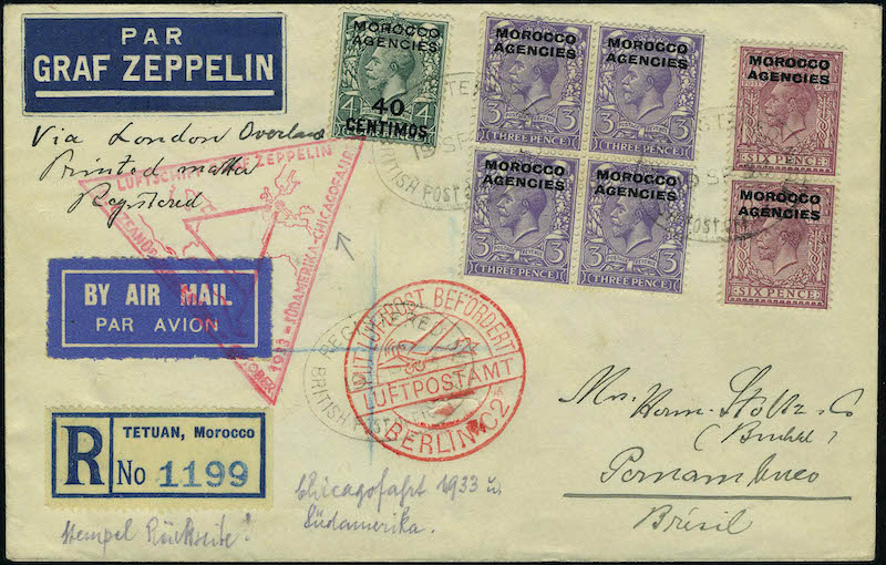 Lot 3320 - REST OF THE WORLD, ZEPPELIN COVERS AND MORE MAROC (BUREAUX ANGLAIS - TANGER) - Francois Feldman F.C.N.P François FELDMAN sale #128 Lot 3320 - REST OF THE WORLD, ZEPPELIN COVERS AND MORE MAROC (BUREAUX ANGLAIS - TANGER) - Francois Feldman F.C.N.P François FELDMAN sale #128